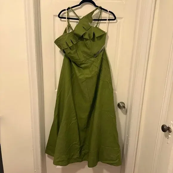 Farm Rio Green Palm Tree Euroflax Premium Linen Maxi Dress